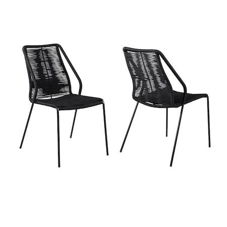 Armen Living Clip Indoor Outdoor Stackable Steel Dining Chair with Black Rope, PK2 LCCPSIBL